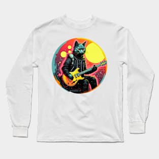 Cat Playing Guitar Funny Cat With Guitar Cute Cat Guitar Long Sleeve T-Shirt